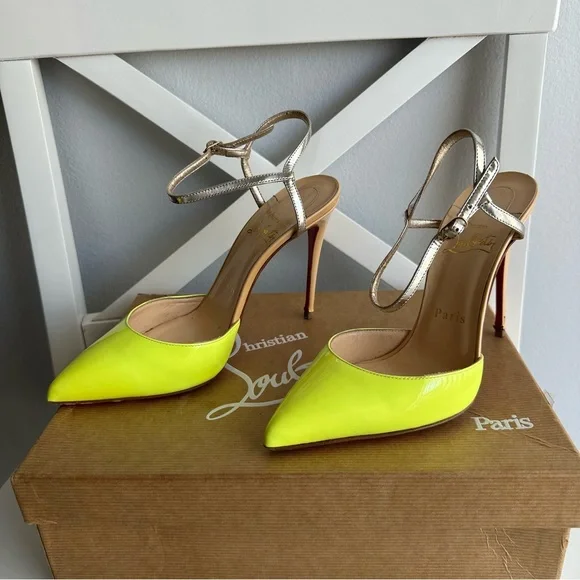 Christian Louboutin Rivierina 100 Patent Specchio Pointed Toe Ankle Straps Heels - Picture 2 of 12